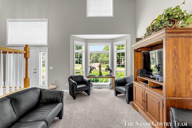 13400 Ravine View Dr, Grand Haven, MI 49417 - living area with light colored carpet and a towering ceiling