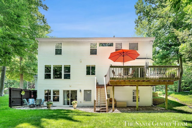 13400 Ravine View Dr, Grand Haven, MI 49417 - back of house with a deck, a lawn, a patio, and stairway