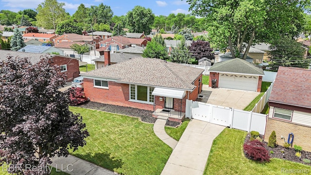 2890 Maxwell St, Trenton, MI 48183 - view of front of home featuring a gate, brick siding, a garage, a residential view, and roof with shingles
