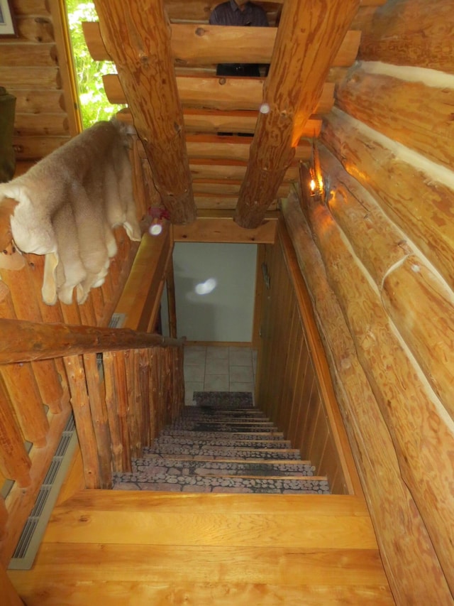 6325 Big Bay Rd, Bear Lake, MI 49614 - stairs with wood finished floors and log walls