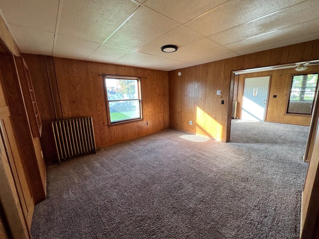611 Steward Ave, Jackson, MI 49202 - carpeted empty room featuring radiator and wooden walls