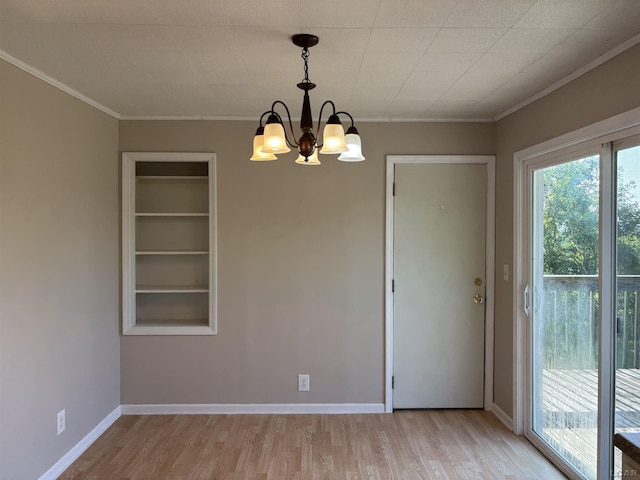6143 Shepherd Rd, Adrian, MI 49221 - unfurnished dining area featuring a chandelier, ornamental molding, and light wood-style flooring