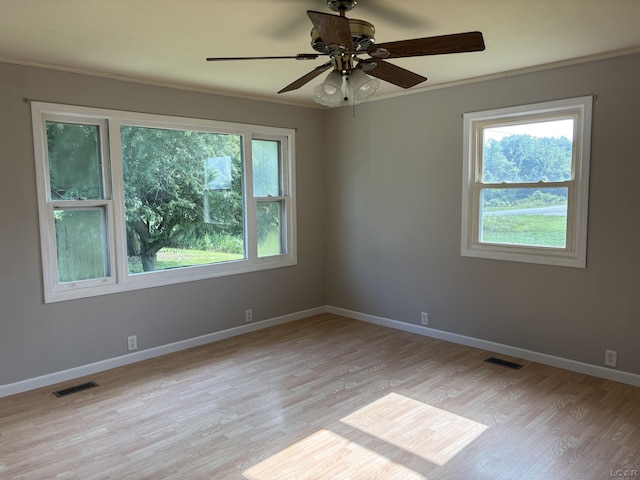 6143 Shepherd Rd, Adrian, MI 49221 - unfurnished room featuring ornamental molding, light wood-style floors, and ceiling fan