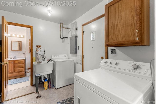 25416 Yale St S, Dearborn Heights, MI 48125 - washroom featuring independent washer and dryer, cabinet space, and electric panel