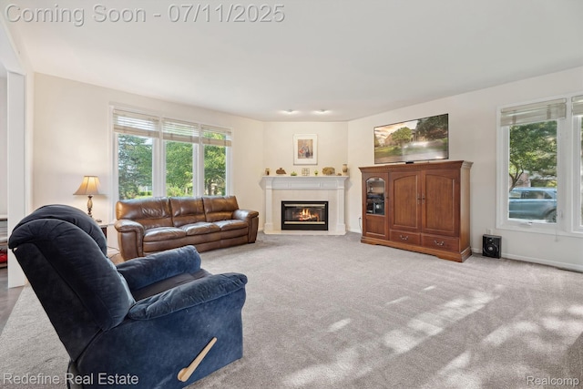 47451 Wallingford Ct, Canton, MI 48188 - carpeted living room with a fireplace with flush hearth and baseboards