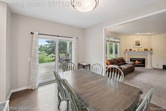 47451 Wallingford Ct, Canton, MI 48188 - dining area featuring a fireplace with flush hearth and baseboards