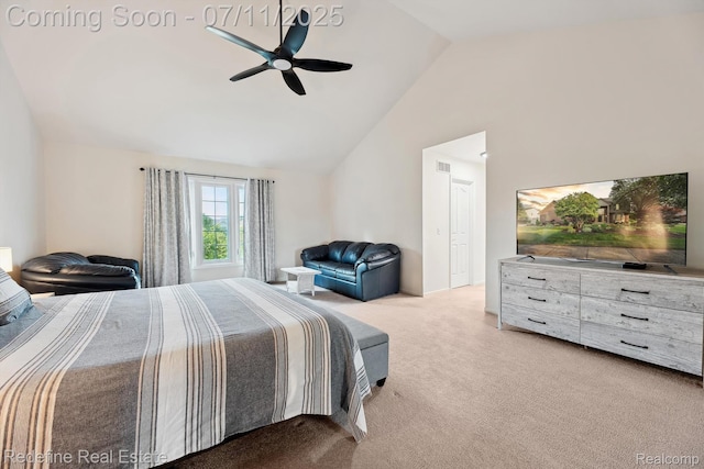 47451 Wallingford Ct, Canton, MI 48188 - bedroom featuring carpet, high vaulted ceiling, and ceiling fan