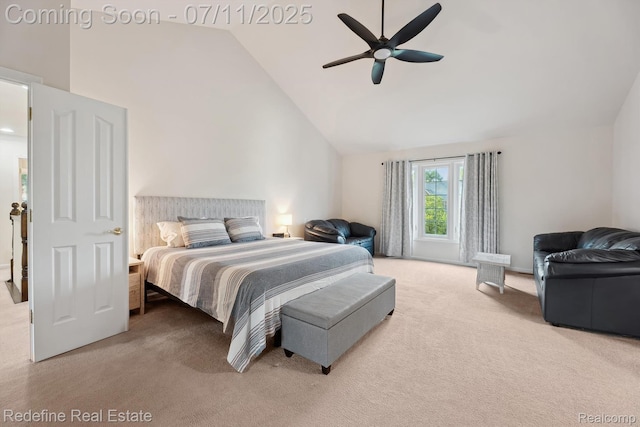 47451 Wallingford Ct, Canton, MI 48188 - bedroom with high vaulted ceiling, carpet flooring, and a ceiling fan