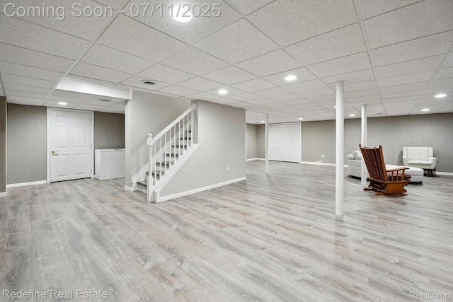 47451 Wallingford Ct, Canton, MI 48188 - finished below grade area featuring stairway, wood finished floors, a paneled ceiling, and recessed lighting