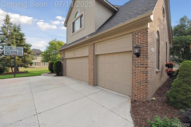 47451 Wallingford Ct, Canton, MI 48188 - view of property exterior featuring brick siding, an attached garage, driveway, and a shingled roof