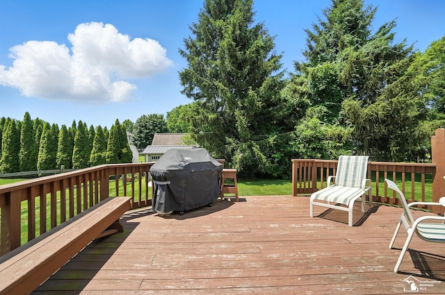 7369 Apple Grove Ln, Temperance, MI 48182 - wooden terrace featuring grilling area and a lawn