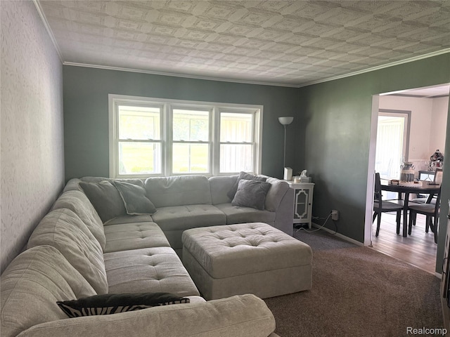 25830 Matilda Ave, Trenton, MI 48134 - carpeted living area featuring an ornate ceiling and crown molding