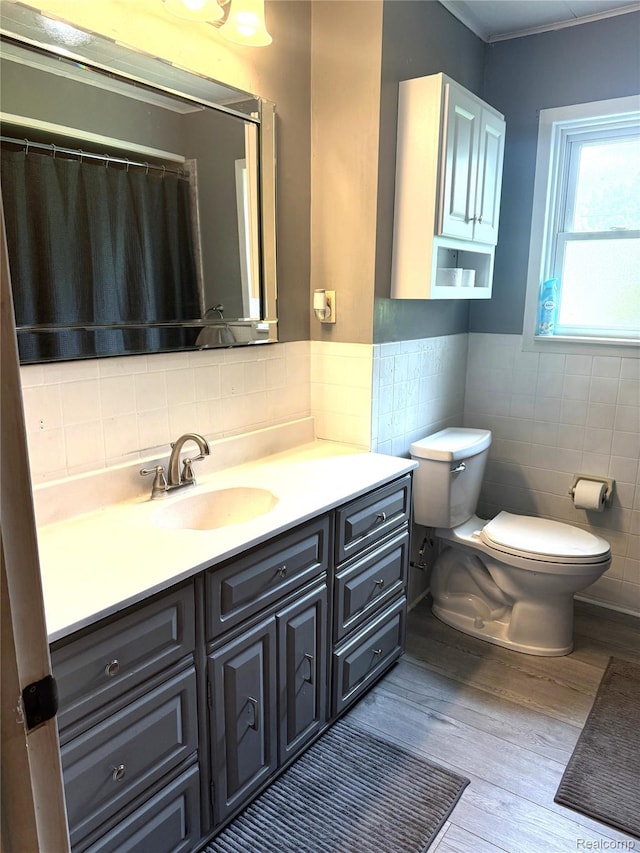 25830 Matilda Ave, Trenton, MI 48134 - full bath featuring tile walls, vanity, wood finished floors, and a wainscoted wall