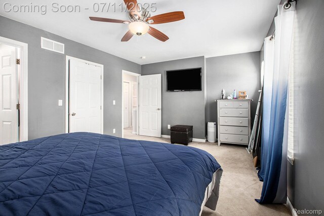 45209 Greenbriar Dr, Van Buren, MI 48111 - bedroom with light carpet and ceiling fan