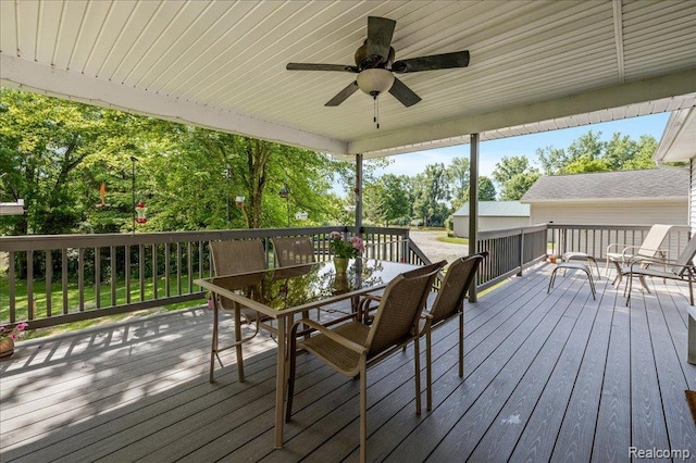 14165 Crampton Rd, Camden, MI 49232 - deck featuring outdoor dining space and a ceiling fan