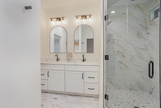 9841 Beech Tree Ln, Frankenmuth, MI 48734 - full bath with marble finish flooring, a marble finish shower, and double vanity