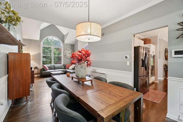 678 Twin Oaks Ct, Rochester Hills, MI 48307 - dining room featuring dark wood-style flooring, wainscoting, and ornamental molding