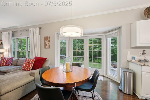 678 Twin Oaks Ct, Rochester Hills, MI 48307 - dining area featuring crown molding, plenty of natural light, and dark wood-type flooring