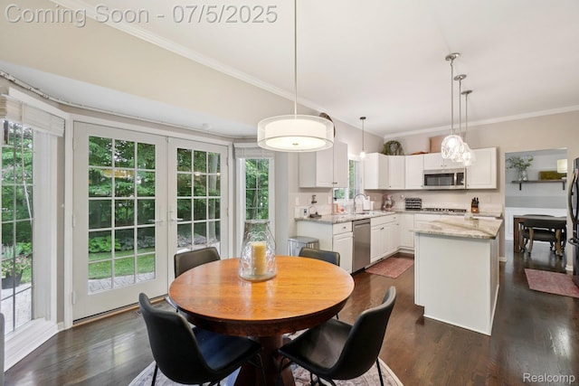 678 Twin Oaks Ct, Rochester Hills, MI 48307 - dining room with ornamental molding, dark wood finished floors, and plenty of natural light