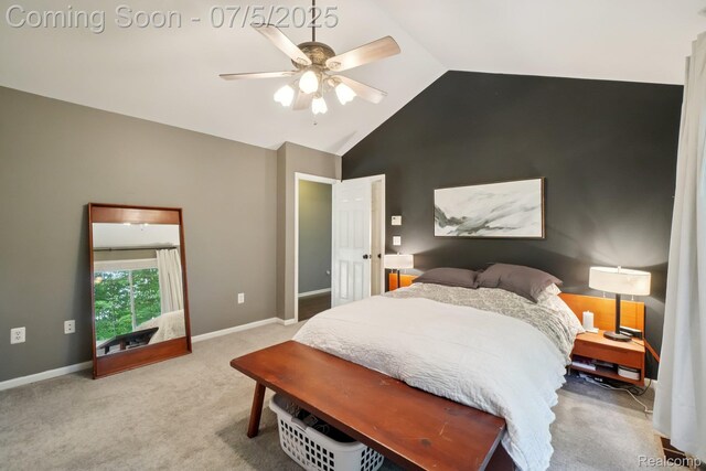678 Twin Oaks Ct, Rochester Hills, MI 48307 - bedroom with vaulted ceiling, carpet floors, and a ceiling fan