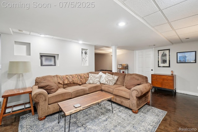 678 Twin Oaks Ct, Rochester Hills, MI 48307 - living room featuring concrete flooring and recessed lighting