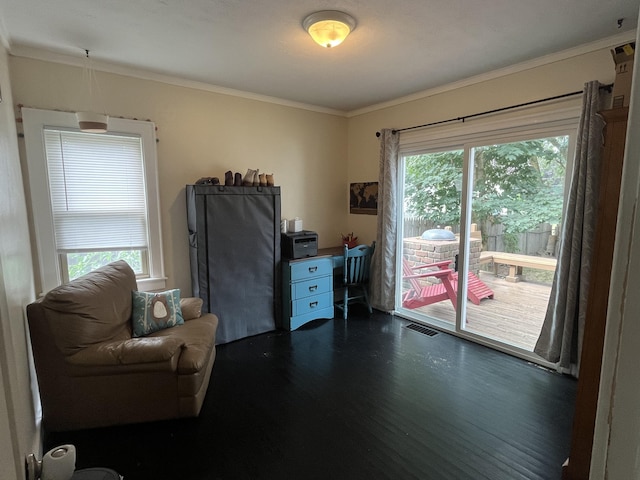 3925 Miramar Ave NE, Grand Rapids, MI 49525 - home office featuring crown molding and dark wood-style flooring