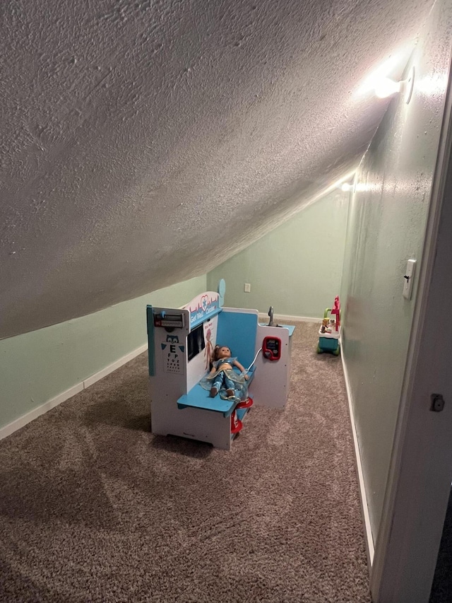 3925 Miramar Ave NE, Grand Rapids, MI 49525 - playroom with a textured ceiling, carpet flooring, and vaulted ceiling