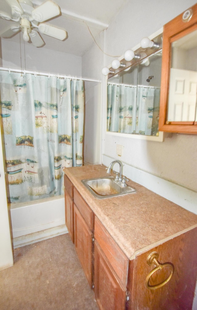1085 E Chicago Rd Unit A, Quincy, MI 49082 - full bathroom with vanity, a ceiling fan, and shower / bathtub combination with curtain