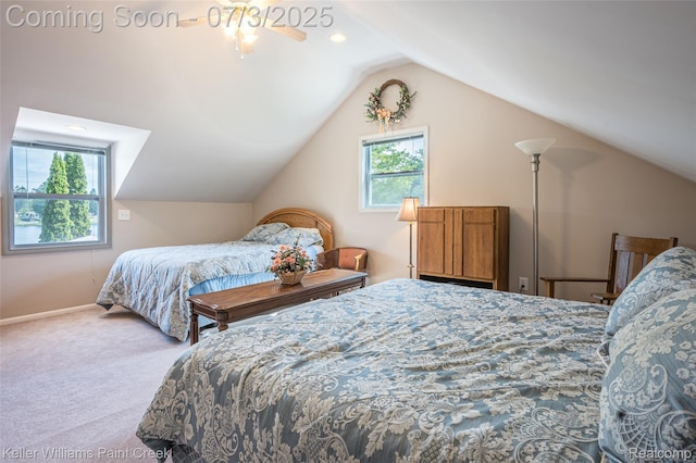 1379 Sioux St, Gladwin, MI 48624 - carpeted bedroom featuring lofted ceiling and baseboards