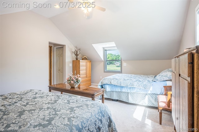 1379 Sioux St, Gladwin, MI 48624 - carpeted bedroom with lofted ceiling and ceiling fan