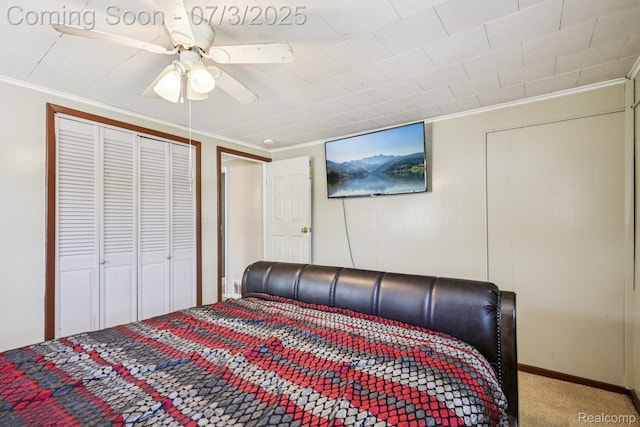 1472 Ready Ave, Burton, MI 48529 - bedroom with light carpet, ornamental molding, and a ceiling fan