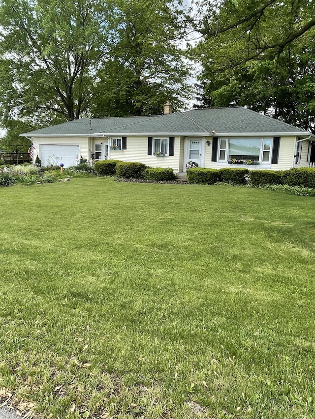 8441 Homerich Ave, Byron Center, MI 49315 - single story home featuring an attached garage, a front lawn, and a chimney