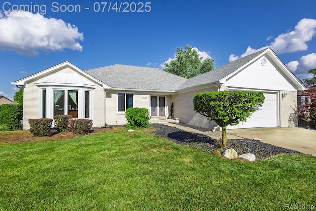 52448 Cedar Mill Dr, Macomb, MI 48042 - single story home featuring brick siding, an attached garage, a front lawn, and concrete driveway