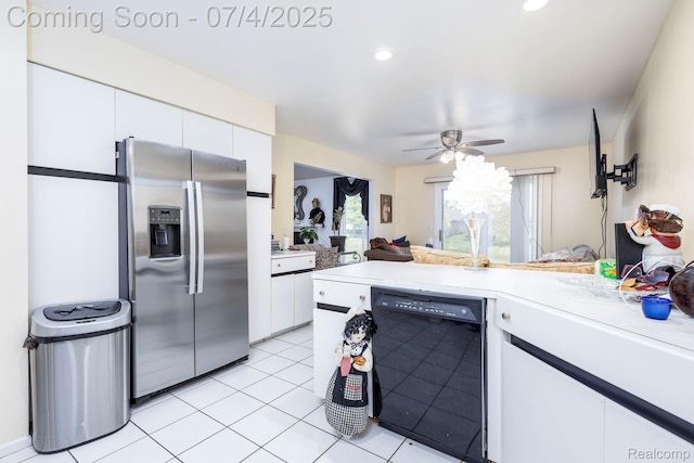52448 Cedar Mill Dr, Macomb, MI 48042 - kitchen featuring dishwasher, stainless steel fridge, white cabinets, light countertops, and recessed lighting