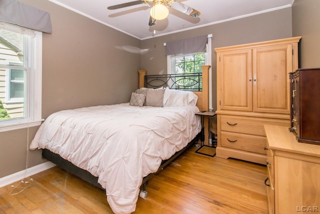 407 Flowerdale St, Ferndale, MI 48220 - bedroom with light wood-style flooring, crown molding, and ceiling fan