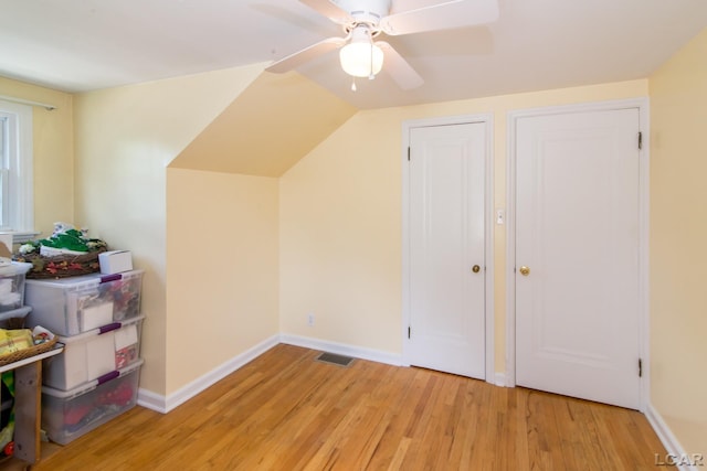 407 Flowerdale St, Ferndale, MI 48220 - additional living space with light wood-style flooring, a ceiling fan, and lofted ceiling