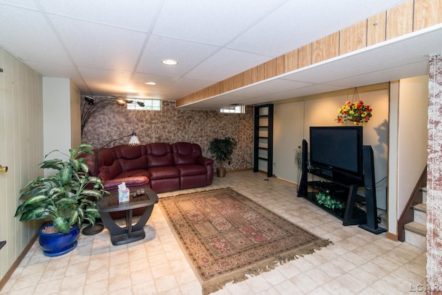407 Flowerdale St, Ferndale, MI 48220 - living room featuring tile patterned floors and a paneled ceiling