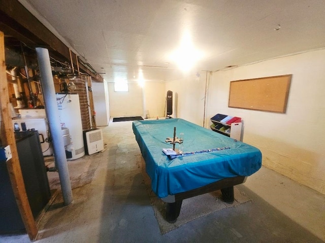 1308 W Broadway, Mount Pleasant, MI 48858 - recreation room with billiards table, concrete floors, and gas water heater