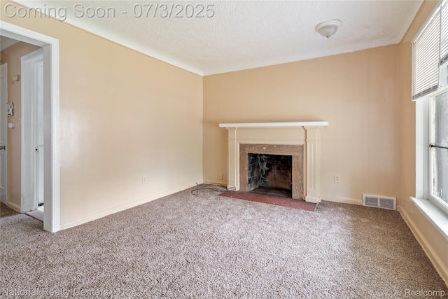 5981 University Pl, Detroit, MI 48224 - unfurnished living room featuring carpet, plenty of natural light, and a textured ceiling