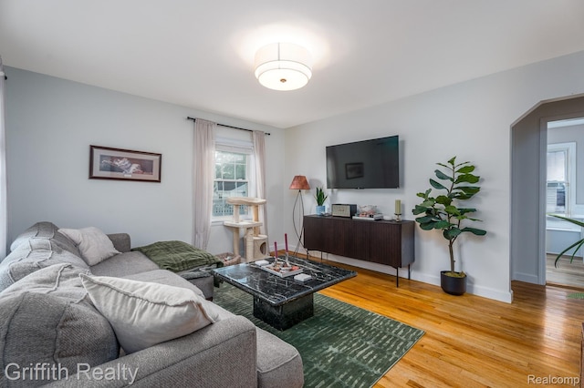2001 Brockton Ave, Royal Oak, MI 48067 - living room with light wood finished floors and arched walkways