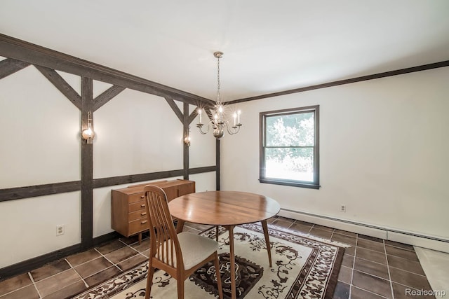 6674 Balmoral Ter, Clarkston, MI 48346 - dining area with a baseboard heating unit, dark tile patterned floors, and a chandelier