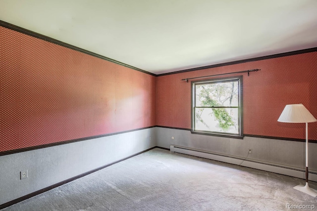 6674 Balmoral Ter, Clarkston, MI 48346 - spare room featuring baseboard heating, carpet flooring, and crown molding