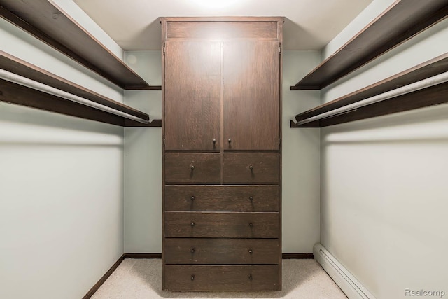 6674 Balmoral Ter, Clarkston, MI 48346 - walk in closet with light carpet and a baseboard heating unit