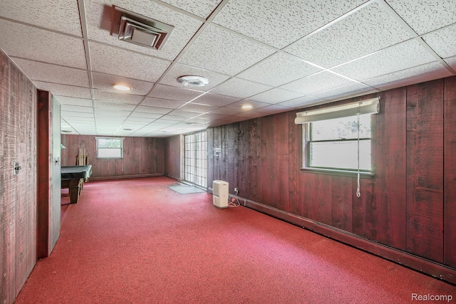 6674 Balmoral Ter, Clarkston, MI 48346 - basement with wood walls, carpet, billiards, and a paneled ceiling