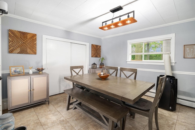 407 W Pine St, Big Rapids, MI 49307 - dining space with crown molding, light tile patterned floors, and baseboard heating