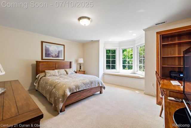 18878 Oak Leaf Ln, Northville, MI 48168 - bedroom with ornamental molding, carpet floors, and an office area