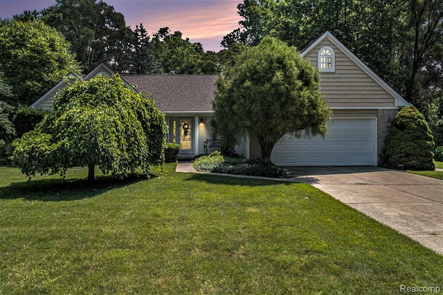 2032 Crestline, Burton, MI 48509 - view of property hidden behind natural elements featuring driveway, a garage, and a lawn