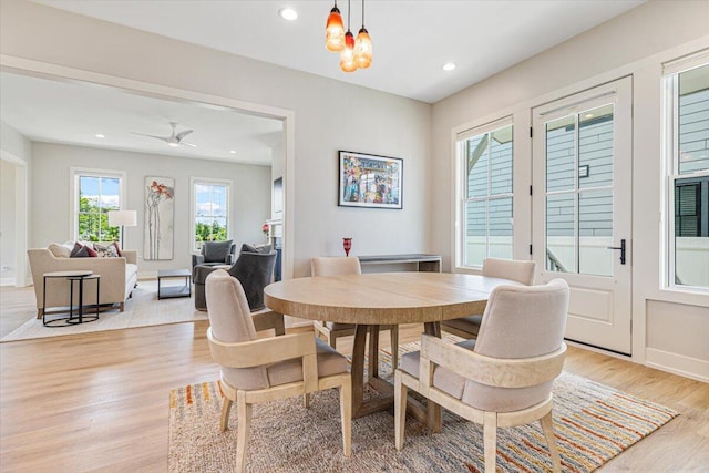 273 Waters Edge Dr, Saint Joseph, MI 49085 - dining space with light wood-style floors, recessed lighting, a chandelier, and a ceiling fan