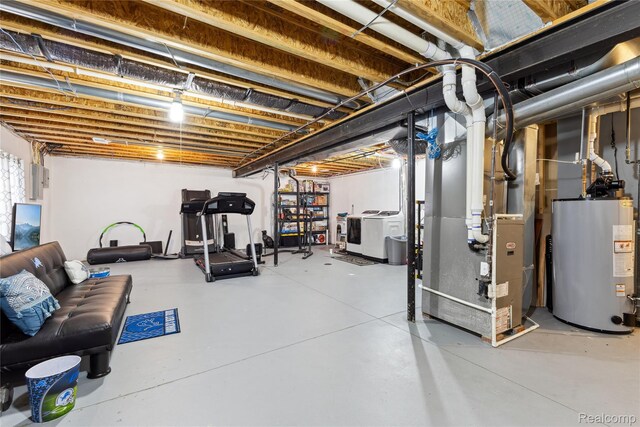 750 2nd St Unit 27, Wyandotte, MI 48192 - basement with gas water heater, washer / clothes dryer, and heating unit