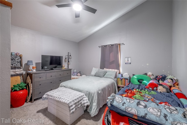 6123 Lapeer Rd, Burton, MI 48509 - carpeted bedroom with vaulted ceiling and a ceiling fan